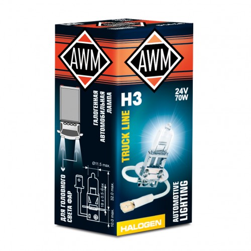 Лампа галогенная AWM H3 24V 70W(PK22S)