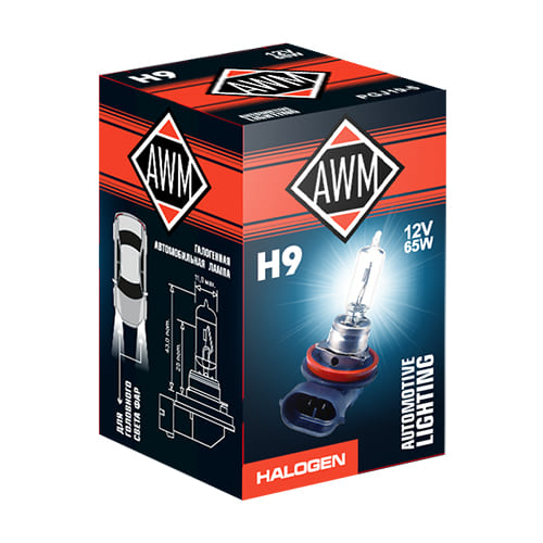 Лампа галогенная AWM H9 12V 65W(PGJ19-5)