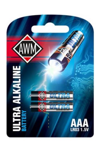 Батарейка мизинчиковая щелочная AWM AAA LR03 1,5V к-т 2шт.